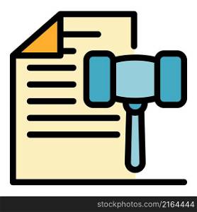 Judge gavel paper icon. Outline judge gavel paper vector icon color flat isolated. Judge gavel paper icon color outline vector