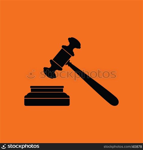 Judge hammer icon. Orange background with black. Vector illustration.