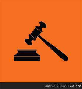 Judge hammer icon. Orange background with black. Vector illustration.