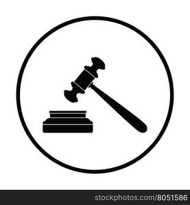 Judge hammer icon. Thin circle design. Vector illustration.