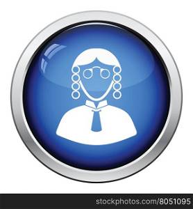 Judge icon. Glossy button design. Vector illustration.