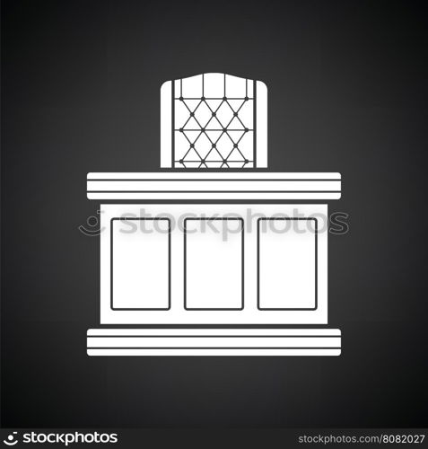 Judge table icon. Black background with white. Vector illustration.