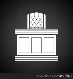 Judge table icon. Black background with white. Vector illustration.