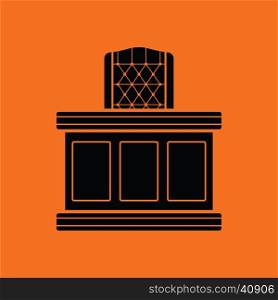 Judge table icon. Orange background with black. Vector illustration.