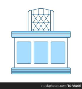 Judge Table Icon. Thin Line With Blue Fill Design. Vector Illustration.