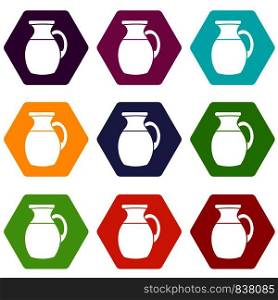 Jug of milk icon set many color hexahedron isolated on white vector illustration. Jug of milk icon set color hexahedron