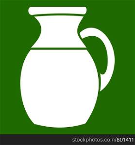 Jug of milk icon white isolated on green background. Vector illustration. Jug of milk icon green