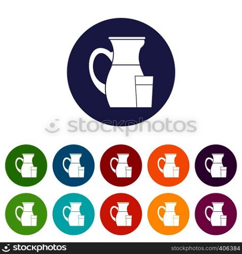 Jug of milk set icons in different colors isolated on white background. Jug of milk set icons