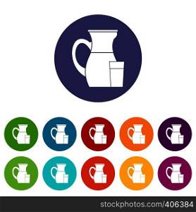 Jug of milk set icons in different colors isolated on white background. Jug of milk set icons
