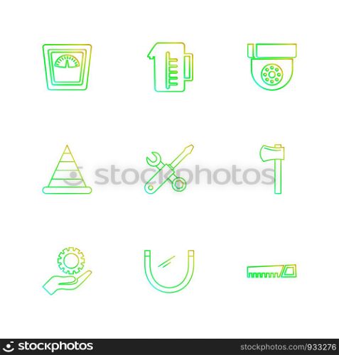 jug , weight machine , cone, saw , axe , hardware , tools ,labour , constructions , icon, vector, design, flat, collection, style, creative, icons , electronics ,