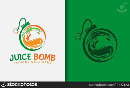 Juice Bomb Logo Design. Fresh Colorful Juice Splash Combined with Bomb ready to Explode. Modern Stylish Vector Logo Illustration.