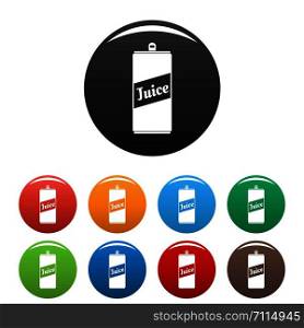 Juice can icons set 9 color vector isolated on white for any design. Juice can icons set color