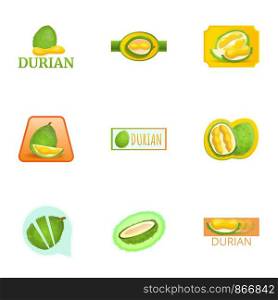 Juice durian logo set. Cartoon set of 9 juice durian vector logo for web design isolated on white background. Juice durian logo set, cartoon style