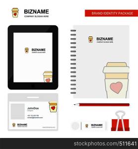 Juice glass Business Logo, Tab App, Diary PVC Employee Card and USB Brand Stationary Package Design Vector Template