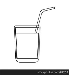 Juice glass with drinking straw black icon .