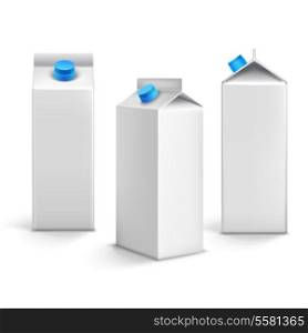 Juice milk blank white carton boxes packages 3d isolated icons vector illustration