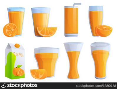 Juice orange icons set. Cartoon set of juice orange vector icons for web design. Juice orange icons set, cartoon style