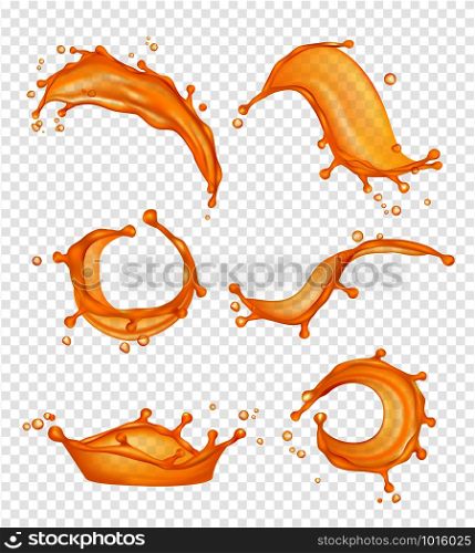 Juice splashes. Liquid fresh fruits drops vector realistic pictures isolated. Refreshing splashing juice flowing, transparent beverage illustration. Juice splashes. Liquid fresh fruits drops vector realistic pictures isolated