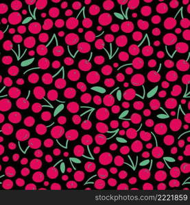 Juicy berries of ripe cherries. Fruit simple background. Seamless vector pattern.