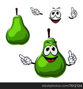 Juicy funny green pear fruit cartoon character, for agriculture or food theme design. Cartoon funny green pear fruit