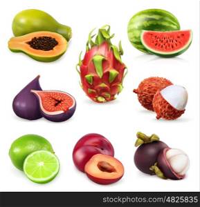 Juicy ripe sweet fruit. Vector icon set