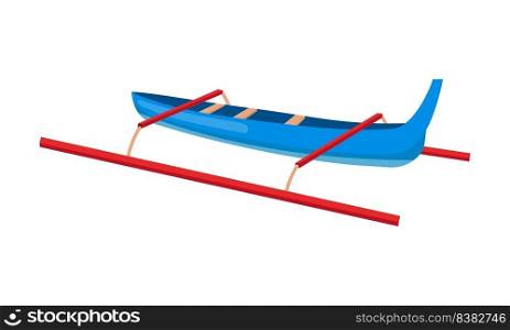 Jukung semi flat color vector object. Outrigger boat. Indonesian canoe. Full sized item on white. Balinese vessel for fishing. Simple cartoon style illustration for web graphic design and animation. Jukung semi flat color vector object