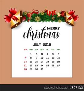 July 2019 Calendar Template. Vector EPS10 Abstract Template background