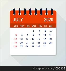 July 2020 Calendar Leaf. Calendar 2020 in flat style. Vector stock illustration.. July 2020 Calendar Leaf. Calendar 2020 in flat style. Vector illustration.