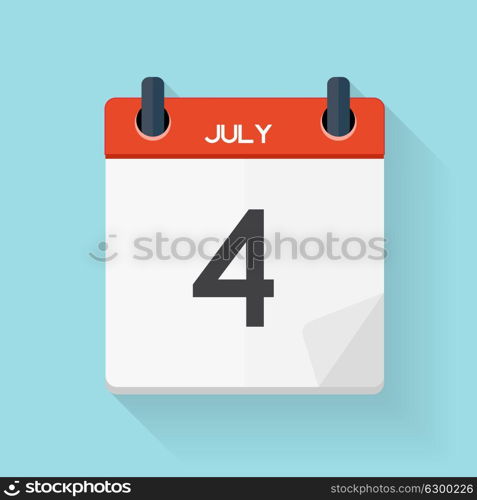 July 4 Calendar Flat Daily Icon. Vector Illustration Emblem. Element of Design for Decoration Office Documents and Applications. Logo of Day, Date, Time, Month and Holiday. EPS10. July 4 Calendar Flat Daily Icon. Vector Illustration Emblem. Ele