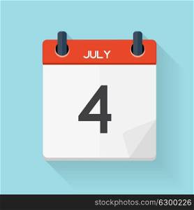 July 4 Calendar Flat Daily Icon. Vector Illustration Emblem. Element of Design for Decoration Office Documents and Applications. Logo of Day, Date, Time, Month and Holiday. EPS10. July 4 Calendar Flat Daily Icon. Vector Illustration Emblem. Ele