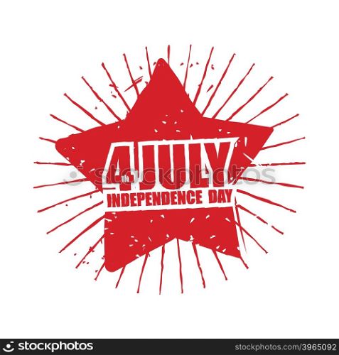 July 4th Independence Day of America. Emblem in grunge style. Red Star and rays Symbol for national patriotic national holiday in United States&#xA;