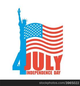 July 4th Independence Day of America. Statue of Liberty and USA flag. National patriotic holiday. State celebration&#xA;
