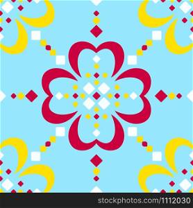 Jumbo large scale Fair Isle style blue red yellow white vector seamless abstract floral pattern