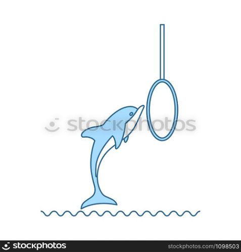 Jump Dolphin Icon. Thin Line With Blue Fill Design. Vector Illustration.