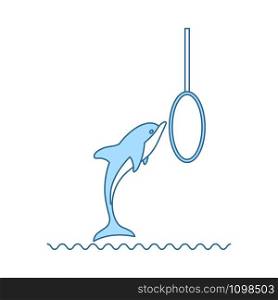 Jump Dolphin Icon. Thin Line With Blue Fill Design. Vector Illustration.