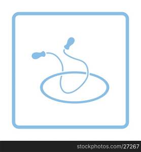 Jump rope and hoop icon. Blue frame design. Vector illustration.