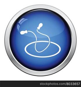 Jump rope and hoop icon. Glossy button design. Vector illustration.