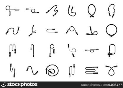 Jump rope icons set simple vector. Body fitness. Sport game. Jump rope icons set simple vector. Body fitness