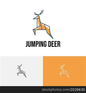 Jumping Deer Nature Animal Paper Origami Style Line Logo