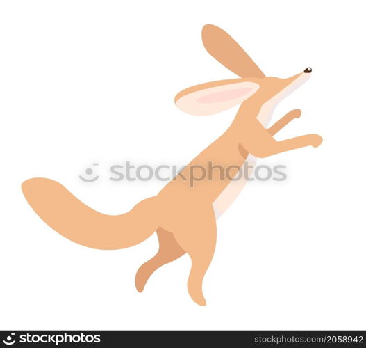 Jumping fennec fox semi flat color vector character. Full body animal on white. Little pet. Cute small wild animal isolated modern cartoon style illustration for graphic design and animation. Jumping fennec fox semi flat color vector character