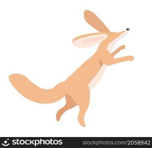 Jumping fennec fox semi flat color vector character. Full body animal on white. Little pet. Cute small wild animal isolated modern cartoon style illustration for graphic design and animation. Jumping fennec fox semi flat color vector character