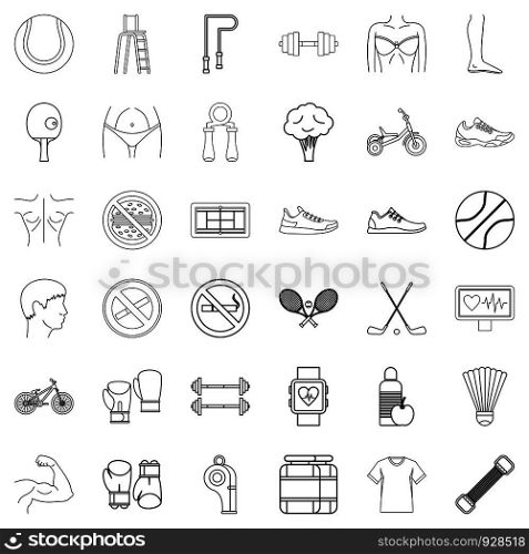 Jumping icons set. Outline style of 36 jumping vector icons for web isolated on white background. Jumping icons set, outline style
