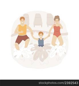 Jumping into a pool isolated cartoon vector illustration Family fun at backyard swimming pool, summer weekend, parents holding childrens hand, making a splash, jumping in water vector cartoon.. Jumping into a pool isolated cartoon vector illustration