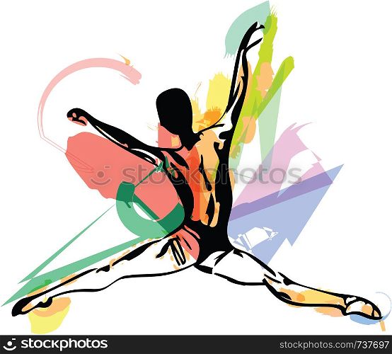 Jumping man, abstract lines drawing vector illustration
