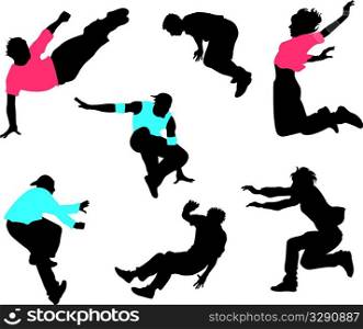 Jumping people silhouette