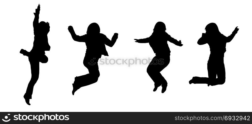 Jumping silhouettes isolated on white