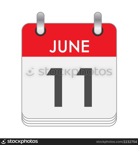 JUNE 11. A leaf of the flip calendar with the date of JUNE 11. Flat style.