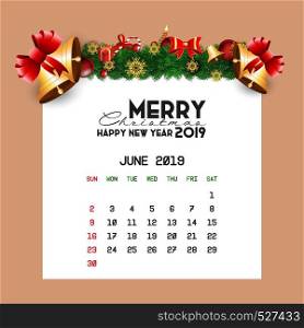 June 2019 Calendar Template. Vector EPS10 Abstract Template background