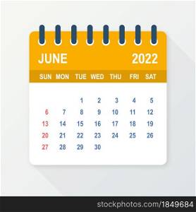 June 2022 Calendar Leaf. Calendar 2022 in flat style. Vector illustration. June 2022 Calendar Leaf. Calendar 2022 in flat style. Vector illustration.