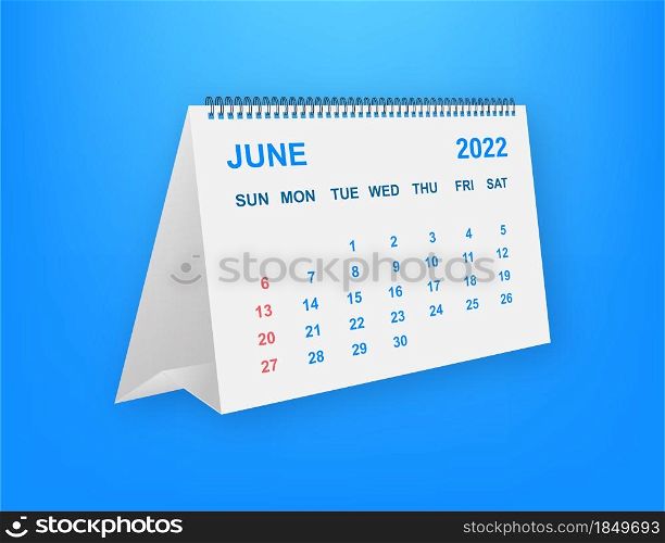 June 2022 Calendar Leaf. Calendar 2022 in flat style. Vector illustration. June 2022 Calendar Leaf. Calendar 2022 in flat style. Vector illustration.